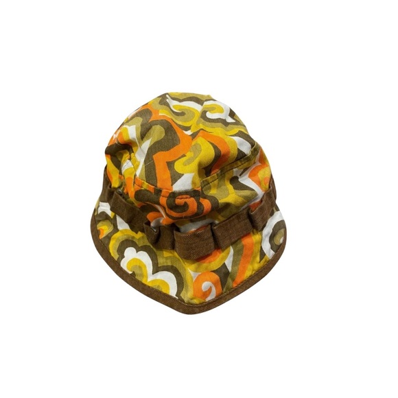 Vintage Retro Groovy Bucket Hat Hair Accessory Yellow Brown White 1960's 60's - Picture 3 of 4